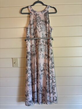 Tommy Hilfiger Pink Floral Midi Dress with Gray Floral Print